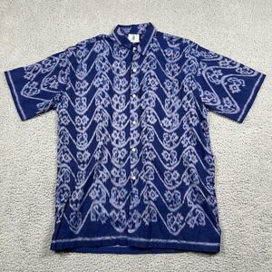 The Ritz Carlton Shirt Men's XXL Blue‎ Button Up Geometric Bali Resort AOP